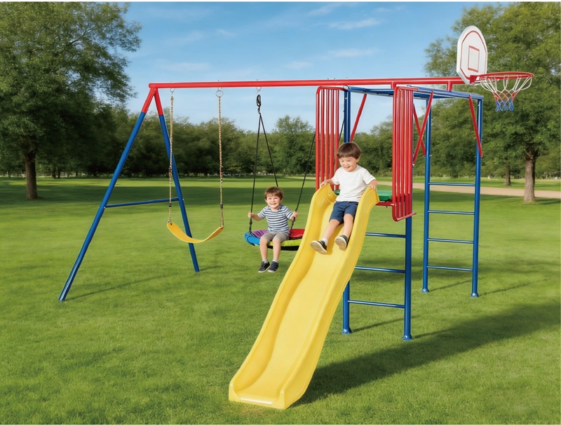 Centre Park Swing, Nest, Monkey Bar, 6FT Water Slide, Basketball 
